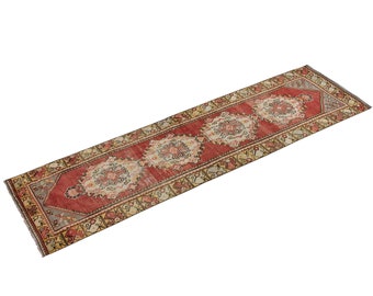 Vintage" 2’7” x 9’10” Anatolian Rug Distressed Runner Handwoven Geometric Floral Oushak Wool Runner 79x299cm - FREE SHIPPING