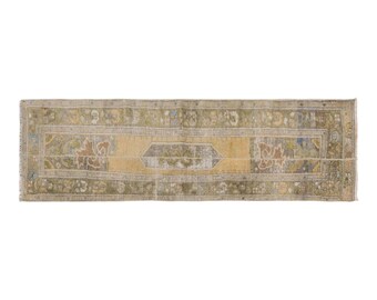 Antique Oushak Runner Rug 1'11" x 6'6" | 58 x 200 cm, Small Vintage Hallway Rug, Handwoven Wool, 1960s Turkish Muted Color Rug