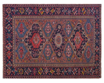 100+ Year Old Soumak Rug, Antique Caucasian Kilim, Turkish Sumak Rug, Vintage Decorative Wool Rug, 156 x 210 cm, 5'1" x 6'11"