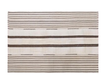 Vintage Turkish Striped Kilim Rug, 5.4x7.1 ft, 165x215 cm, Handwoven Area Rug
