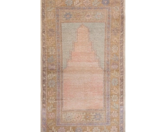 Vintage Turkish Prayer Rug, 2.5x4.4 ft, 75x135 cm, Handmade Anatolian Wool Rug
