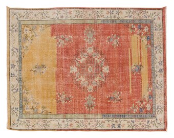 Vintage Rug", Area Rug, Turkish Rug, 6.11 x 9.10 feet, Oushak Rug, Antique Rug, Oriental Rug, Handmade Rug, Decorative Rug,Large Rug,Old Rug