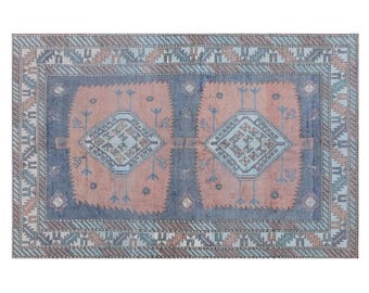 Handwoven Vintage Area Rug 4x7 ft | 140 x 215 cm Oushak Wool Rug, Muted Colors, 60+ Years Old