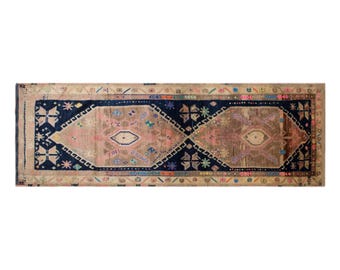 60+ Year Old One-of-a-Kind Kurdish Herki Runner Runner 93x285 cm / 3x9.4 ft | Vintage Hallway Rug