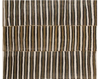 60+ YO Handmade Turkish Kilim Rug – 285x335 cm / 9.4x11 ft, Mid-Century Flatweave, Neutral Stripes, Oversized Boho Living or Dining Room Rug