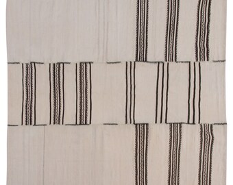 6'4x6'4 feet,Stripe Kilim Rug,194x194 cm,Striped Design Turkish Kilim Rug Minimalist Modern Kilim Rug, Pale colors Striped Kilim Rug
