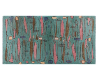 Vintage Oushak Rug 113x215 cm (3'8" x 7'1"), Turkish Handmade Wool, 60+ Years Old Antique Bohemian Rug