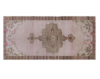 Antique Oriental Rug 186x385 cm (6'1" x 12'7"), Vintage Turkish Oushak, Handmade Wool, 60+ Years Old
