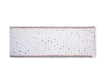 Long Vintage Turkish Kilim Rug 100x370 cm (3'3" x 12'2") – Handwoven Wool Runner, Muted Striped Design, Boho Minimalist Hallway Decor