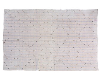 Striped Turkish Kilim Rug – Handwoven Vintage Flatweave, 210 x 307 cm (6'10" x 10'1") – Minimalist Modern Stripe Kilim, Large Turkish Rug