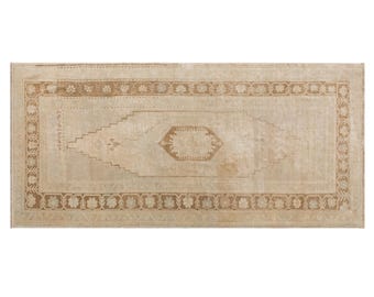 Vintage Turkish Oushak Rug 60+ Years Old – 3.9x8.2 ft / 120x250 cm – Handmade Wool on Wool, Natural Dyes, Bohemian Decor