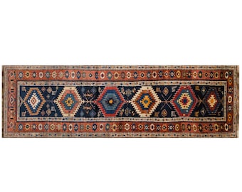 Handmade Vintage Oushak Rug Runner 118x434 cm (3'10"x14'3") – 60+ Years Old Turkish Long Hallway Runner, Narrow Floor Carpet