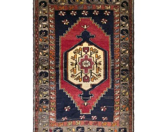 Vintage Turkish Prayer Rug, 3x3.9 ft, 90x120 cm, Handmade Anatolian Wool Rug