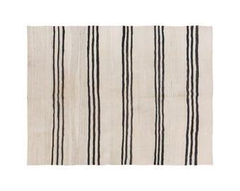 Minimalist Modern Turkish Kilim Rug, Striped Design Flatweave, 4'11" x 5'8" (150 x 172 cm), Elegant Striped Kilim Carpet