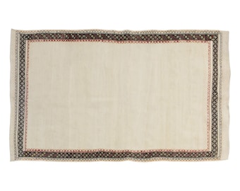 Handwoven Vintage Turkish Kilim Rug – 108 x 176 cm | 3'6" x 5'9" – Organic Wool Area Rug, Muted Striped Flatweave, Boho Minimalist Decor