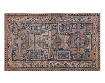 Handwoven Turkish Soumak Kilim Rug 150 x 270 cm | 4.11 x 8.10 ft Antique Caucasian Wool Rug | 100+ Old