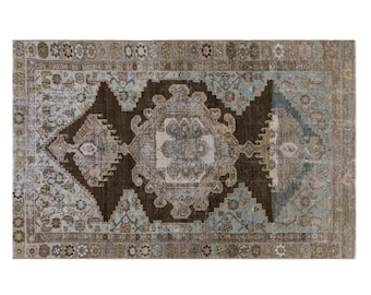 120x175 cm Vintage Oushak Rug – 60+ yrs Old Handmade Wool Area Rug – Bohemian & Caucasian Design – Decorative Floor Rug