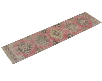 Hallway Runner "Rug 2'4" x 11'11" Vintage Ushak Runner Rug, Size: 72 x 362 cm,Pale Muted colors rug,Distressed Rug,Area Rug,Kitchen Rug