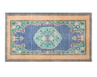 120x218 cm (3.9x7.2 ft) Vintage Oushak Rug | Turkish Wool Rug | 60+ Year Old