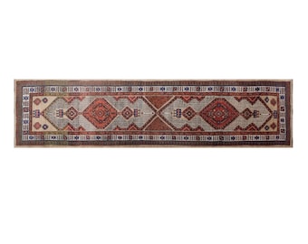 Vintage Turkish Oushak Runner Rug 93 x 345 cm | 3'1" x 11'4" ft Handmade Wool Rug, Extra Long Corridor Runner, 60+ Years