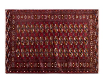 Vintage Handwoven Wool Rug, 100 x 145 cm, 3.3 x 4.8 ft, Tribal Geometric Area Rug, Approximately 60 Years Old, Red Accent Rug