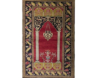 Vintage Konya Karapınar Prayer Rug, 4.2x6.6 ft, 128x200 cm, Handwoven Wool Rug