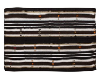 Minimalist Kilim Rug,Goat Hair Turkish Rug,Striped Kilim Rug 5'10 x 8'10 feet,Minimal Kilim Rug,177x270cm,Goat Hair Turkish Kilim Rug