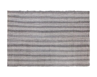 Neutral Rug, Pale Colors Striped Kilim Rug, Minimalist Modern Turkish Kilim, 7'9" x 10'6" (235 x 320 cm), Striped Design Handwoven Rug