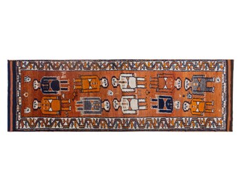 Extra Long Hallway Runner Rug 110 x 310 cm | 3'7" x 10'2" ft Vintage Oushak Wool Rug, 60+ Years Old, Muted Colors