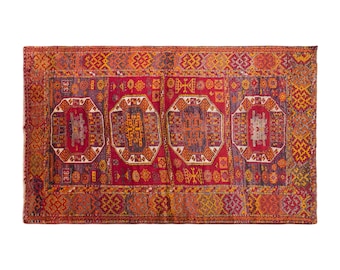 Antique Konya Kurdish Cihanbeyli Rug, 4.4x7.5 ft, 135x230 cm, 120 Years Old Handwoven Wool Rug