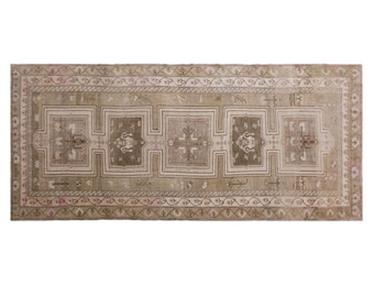 195x400 cm Kurdish Kars Runner Rug – 6'4" × 13'1" – Handwoven Wool on Wool – Antique Oushak Style,  Runner Rug