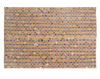 Large Vintage Striped Kilim Rug – 213 x 305 cm | 7' x 10' – Handwoven Wool Flatweave in Soft Neutrals, Turkish Minimalist Decor