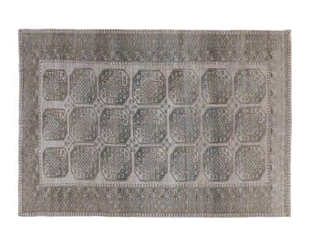 Faded Medallions of Turkmen, Vintage Turkish Rug, 6.7 x 11 ft Rug, Muted Neutral Handwoven Wool Carpet