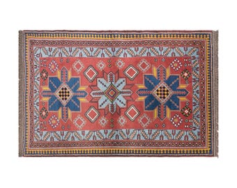 Vintage Caucasian Derebent Rug, 4.1x6.1 ft, 125x185 cm, Handwoven Wool Rug