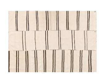 Striped Design Turkish Kilim Rug,Stripe Kilim Rug,197 x 252 cm,Minimalist Modern Kilim Rug,Striped Turkish Rug,6'6 x 8'3 feet rug