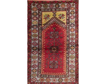 Vintage Konya Prayer Rug, 3.8x6.6 ft, 115x200 cm, Handwoven Turkish Wool Rug