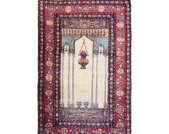 Vintage Turkish Prayer Rug, 3x4.5 ft, 90x136 cm, Handmade Anatolian Wool Rug