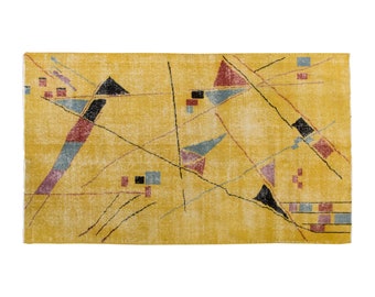 Yellow Rug, Modern Design Turkish Rug, Vintage Rug, Area Rug, 3.10 x 6.7 feet, Oushak Rug, Antique Rug, Handmade Rug, Decorative Rug,Old Rug