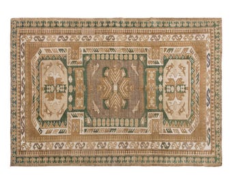 Vintage Handwoven Wool Rug, Geometric Medallion Tribal Area Rug