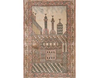 Vintage Turkish Prayer Rug, 3.4x5.4 ft, 105x166 cm, Handmade Anatolian Wool Rug