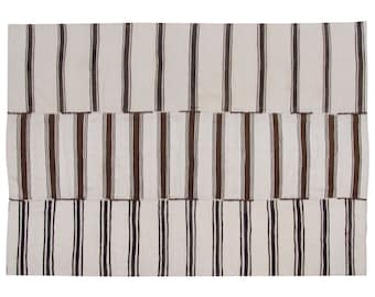 Striped Design Turkish Kilim Rug,Stripe Kilim Rug,223x312cm,Minimalist Modern Kilim Rug,Striped Turkish Rug, Striped Kilim Rug 7'4x10'3 feet