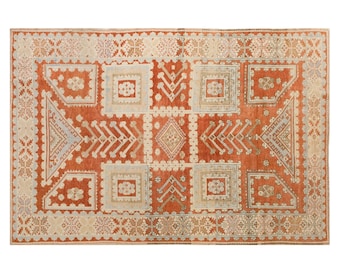 Antique Turkish Oushak Rug – 60+ Yrs Old Handwoven Wool, Faded Muted Colors, Timeless Bohemian & Caucasian Motifs, 195x285 cm / 6.4x9.3 ft