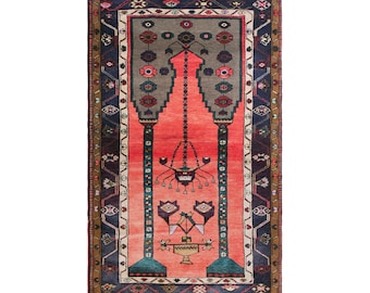 Vintage Turkish Prayer Rug, 3.6x5.6 ft, 110x170 cm, Handmade Anatolian Wool Rug