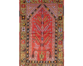 Vintage Turkish Prayer Rug, 3.4x4.8 ft, 105x145 cm, Handwoven Anatolian Wool Rug