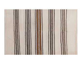 Handmade 1960s Minimalist Turkish Kilim 116×185 cm (3.8×6.1 ft) | Vintage 60+ Year Old Rug