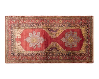 Vintage Turkish Konya Rug, 4.9x9.8 ft, 150x300 cm, Handwoven Wool Rug