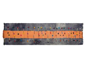 Vintage Minimal Kilim Runner Rug, 4.3 x 18 ft, 130 x 540 cm, Handwoven Wool Kilim Rug