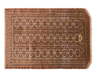 Vintage Turkmen Ersari Rug, 3.3x4.4 ft, 102x135 cm, Handwoven Wool Tribal Rug
