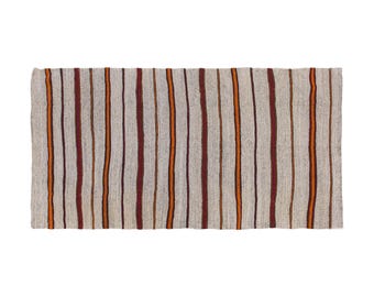 Minimalist Modern Kilim Rug, Striped Turkish Rug, Handwoven Striped Kilim Rug, 4'9" x 8'6" (145x260 cm), Vintage Anatolian Stripe Design Rug