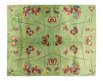 Art Deco Rug, Butterfly Design Rug, Vintage Rug,  6'9 x 9.6 feet / 210 x 293cm, Oushak Rug, Antique Rug, Oriental Rug, Decorative Rug